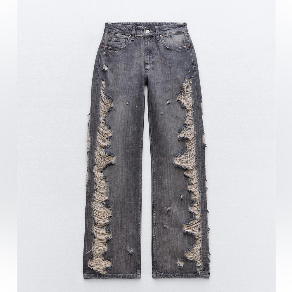 NWT ZARA SS24 TRF MID-RISE WIDE LEG RIPPED JEANS 6688/248 012/298 - Picture 10 of 13